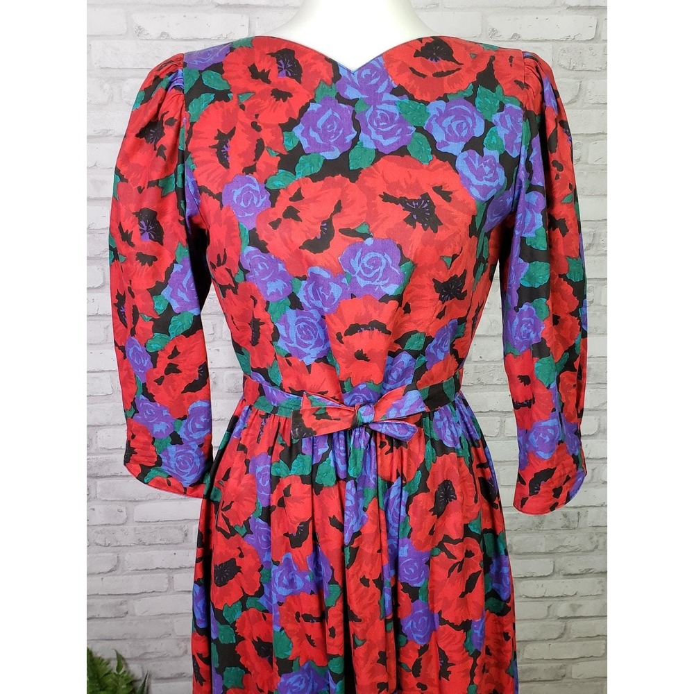 Vintage 1980s Floral‎ Fit & Flare Dress Size 6 Cottagecore Twee Modest